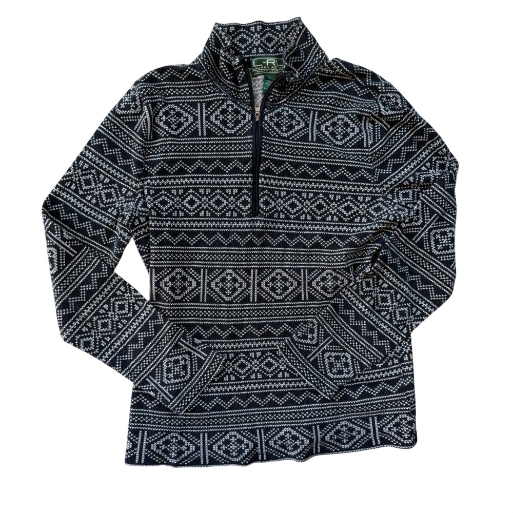 Lauren Active Ralph Lauren Navy Fair Isle Quarter Zip Cotton Pullover Large